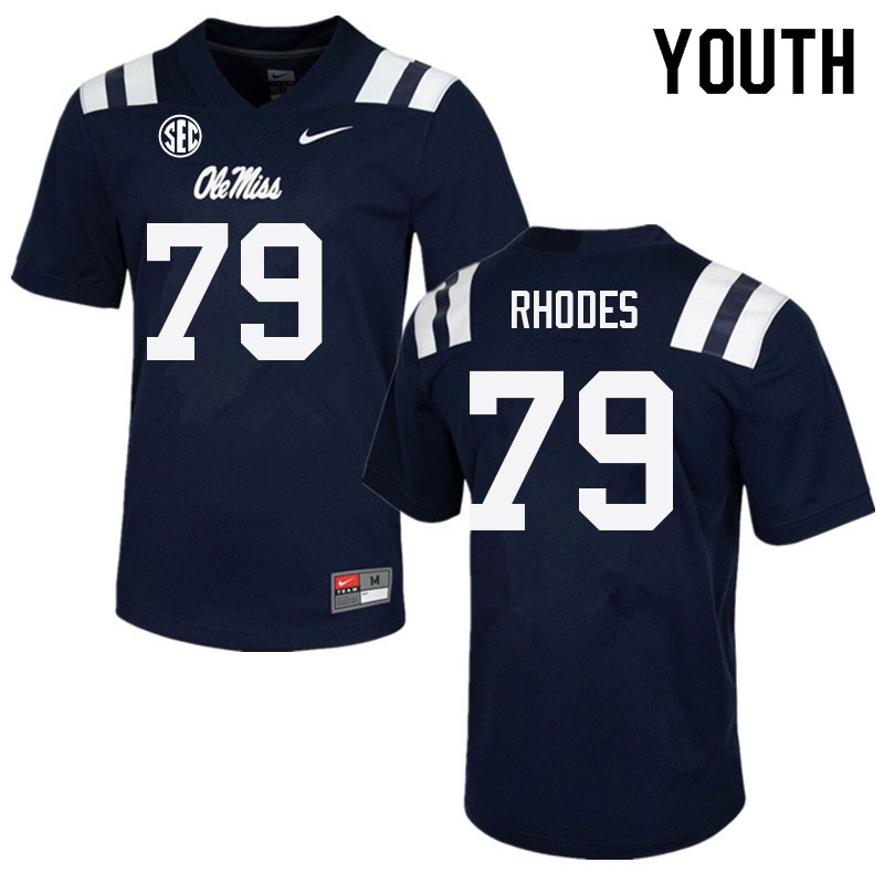 Youth #79 Jordan Rhodes Ole Miss Rebels College Football Jerseys Sale-Navy